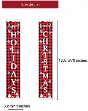 Banners & Garlands Merry Christmas Banner Christmas Decor Porch Sign Happy Holidays & Merry Xmas Red Black Buffalo Check Plai...