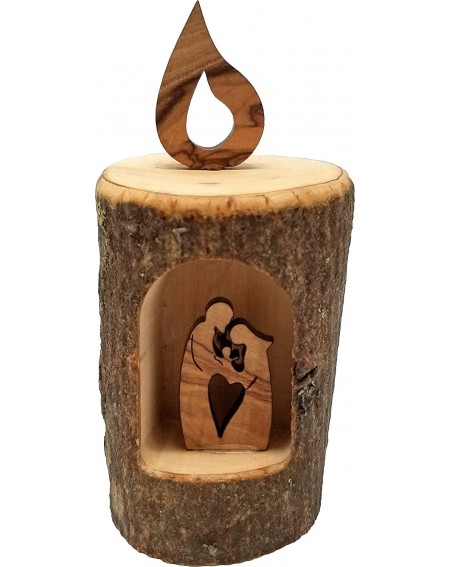 Ornaments Holy Land Olive Wood Candle Nativity Log from Israel- Jesus Mary and Joseph Christmas Decoration- Full Branch Secti...