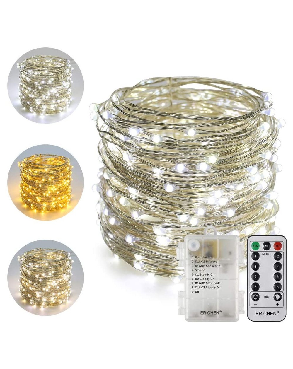 Indoor String Lights Dual-Color Battery Operated Led String Lights- 66 FT 200 LEDs Color Changing Silvery Copper Wire Dimmabl...