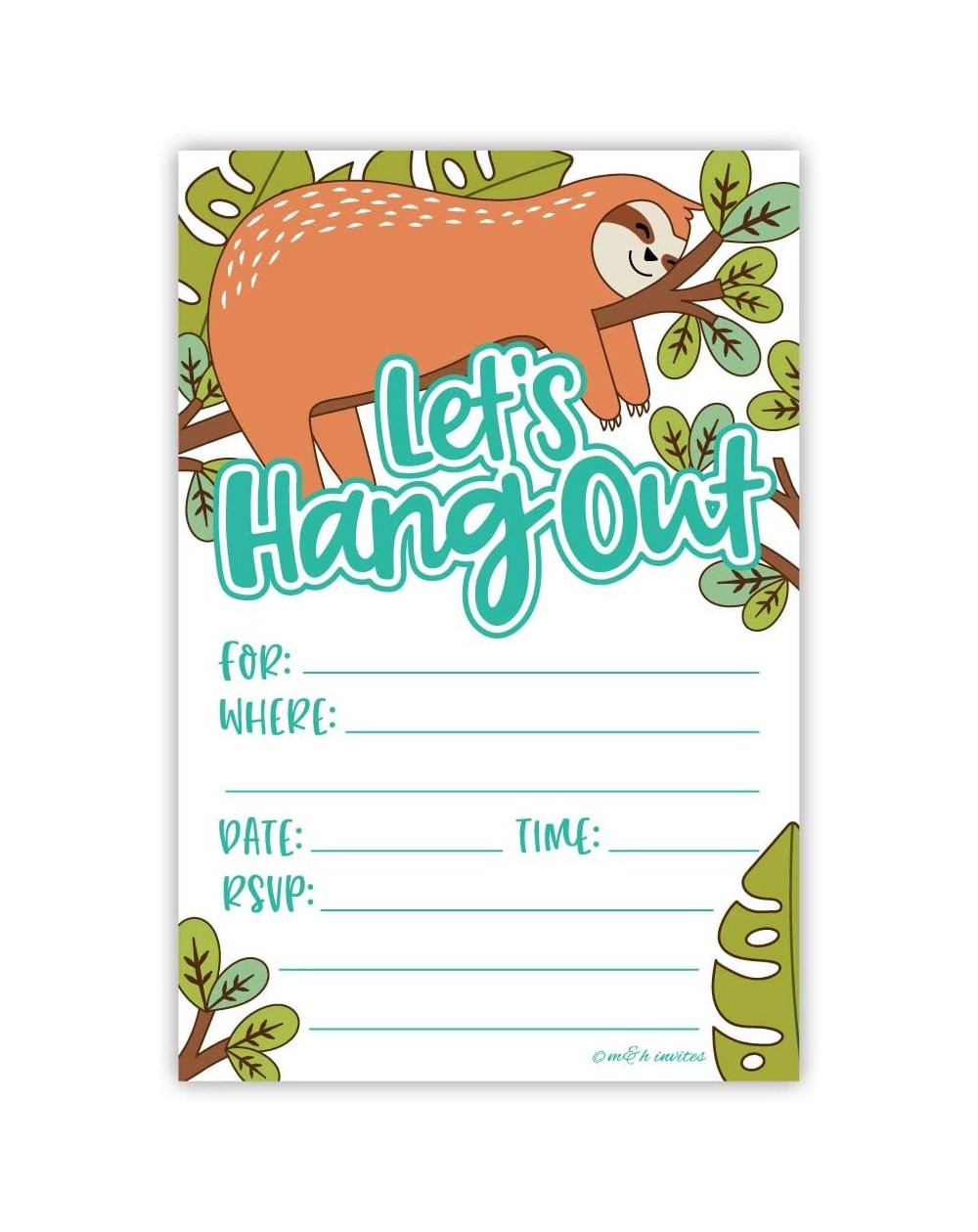 Invitations Sloth Birthday Invitations (20 Count) with Envelopes - Let's Hang Out - CX195D5W4RA $10.96