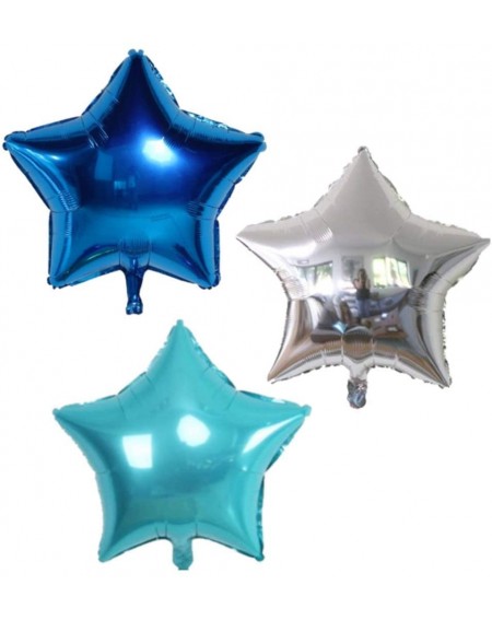 Balloons Vision Blue Stars 18" Helium Foil Balloons 15 Pcs Metallic Appearance Set Royal Blue Star- Light Blue Star- Silver S...