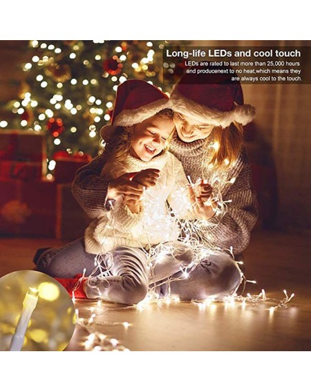 Indoor String Lights Christmas String Light 33Ft 100 LED Warm White 8 Modes Indoor/Outdoor String Lights Connectable Plug in ...