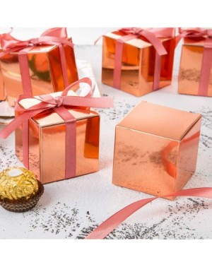 Party Favors Rose Gold Gift Candy Box Bulk 2x2x2 inches with Vintage Pink Ribbon Party Favor Box-Pack of 50 - Rose Gold Box W...