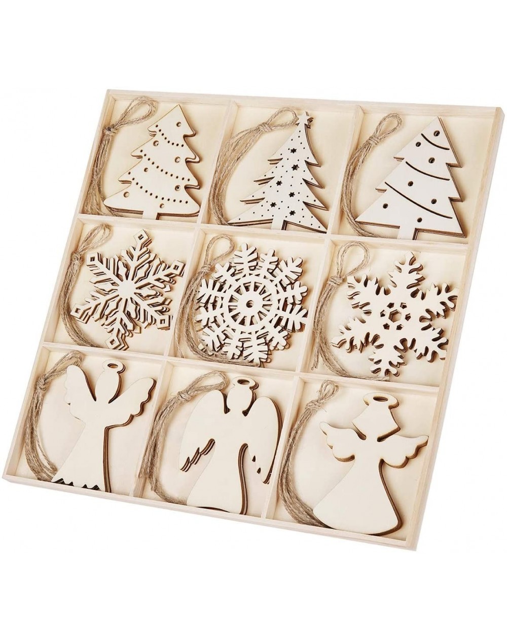 Ornaments Wooden Snowflake Ornaments- Wood Slices Snowflake Angel Christmas Tree Hanging Embellishments Christmas Tree Decora...