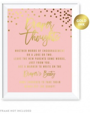 Favors Blush Pink and Metallic Gold Confetti Polka Dots Baby Shower Party Collection- Diaper Thoughts Party Sign- 8.5x11-inch...