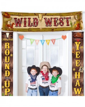 Banners Cowboy Party Decorations Cowboy Banner Western Scene Setters for Cowboy Decorations Party Wooden House Barn Banner We...