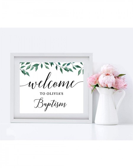 Favors Personalized Baptism Party Signs- Natural Greenery Green Leaves- 8.5x11-inch- Welcome to Olivia's Baptism- 1-Pack- Cus...