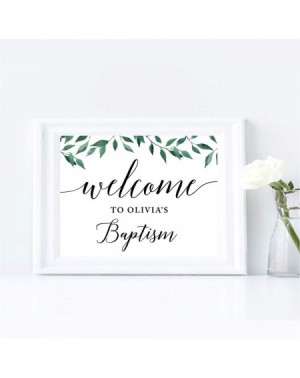 Favors Personalized Baptism Party Signs- Natural Greenery Green Leaves- 8.5x11-inch- Welcome to Olivia's Baptism- 1-Pack- Cus...