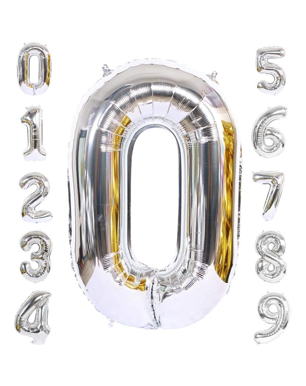 Balloons 40 Inch Silver Alphabet Letter Foil Helium Digital Balloons Number 0 for Birthday Anniversary Party Festival Decorat...