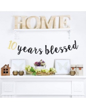 Banners 10 Years Blessed Black and Gold Glitter Bunting Banner 10 Years Old Happy 10th Birthday Anniversary Party Decorations...