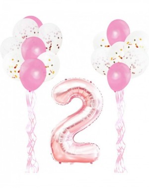 Balloons 2nd Birthday Party Decorations Kit-Giant Rose Gold Number 2 Foil Balloon-Pink Ribbons- Latex Confetti Balloons- 18 P...