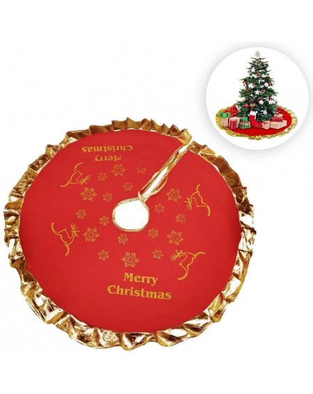 Tree Skirts Luxury Red and Gold Christmas Tree Skirt with Merry Christmas and Snowflake Design-Xmas Tree Skirt for Christmas ...