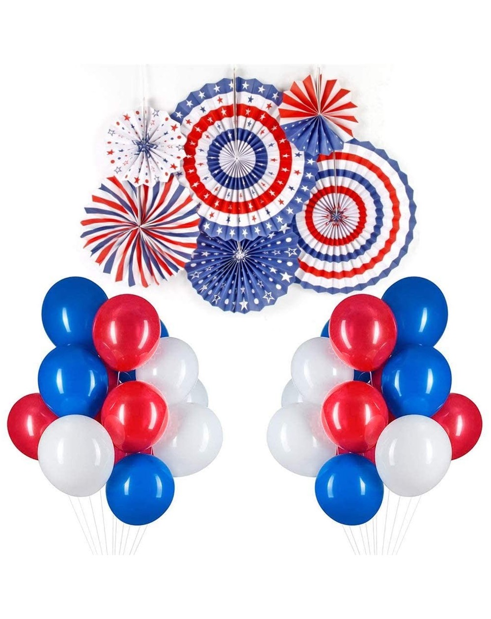 Banners & Garlands Patriotic American Flag Party Decoration - Red Blue White - Hanging Paper Fans & Balloons for Fourth of Ju...