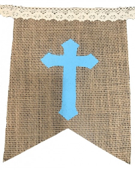 Banners God Bless Laced Burlap Banner for Boys First Holy Communion- Christening- Baptism Banner- Catholic Decorations - Larg...