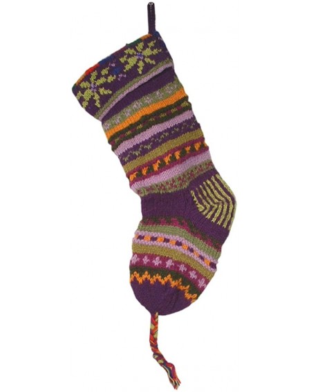 Stockings & Holders Handknit Wool Christmas Stockings - Purple Stripe - CV11B1SO2O7 $38.63