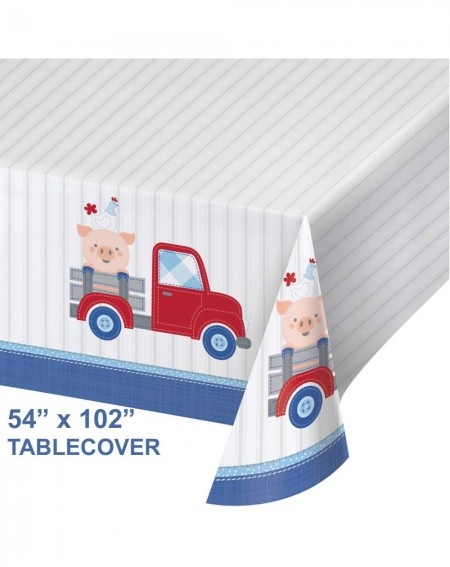 Party Packs Farm Birthday Party Supplies for Boys - Farnhouse Blue and Red Truck 1st Birthday Plastic Table Cover and Hanging...