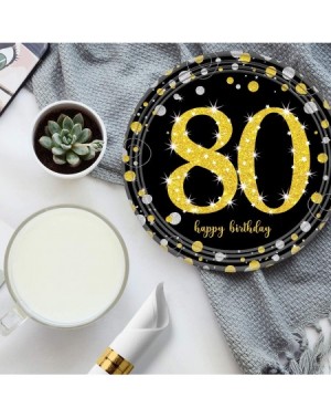 Tableware 80th Black and Gold Birthday Decorations Party Supplies Set for Women or Men- 24 Disposable 9 X 9 Inches Paper Dinn...