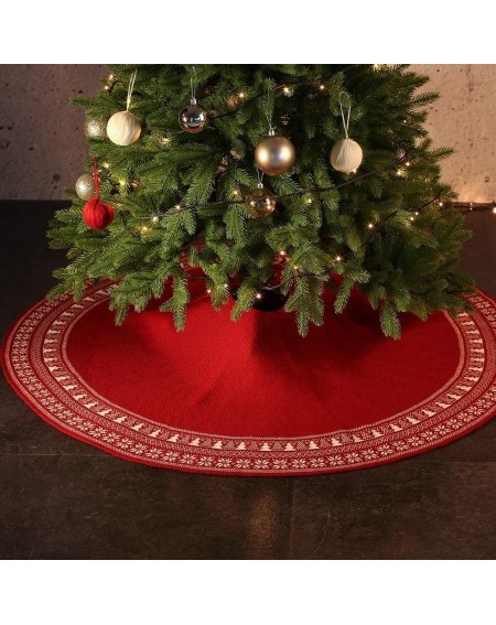 Tree Skirts 48 inch Knitted Christmas Tree Skirt- Vintage Snowflake Tree Skirt for Christmas Decorations Holiday Luxury Thick...