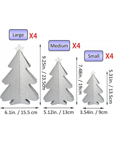 Ornaments Paper Christmas Tree Decorations Hanging Xmas Party Decor 3D Tree Table Centerpiece (Glitter Silver-12 PCS) - Glitt...