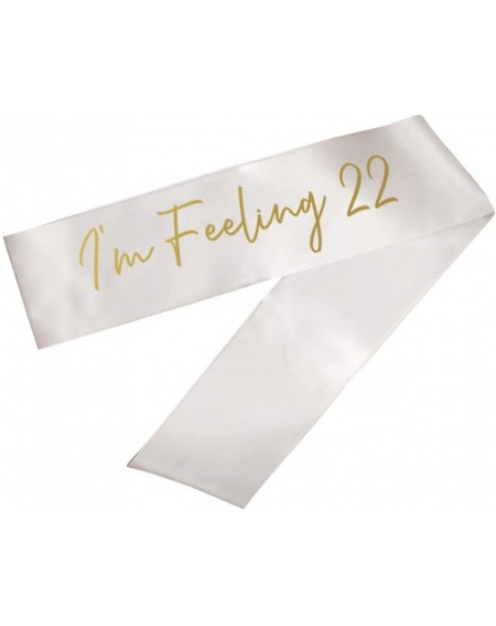 Adult Novelty Funny Birthday Party Sash I'm Feeling 22- Gold Foil Text- Satin White Ribbon- Includes Diamond Pin - Feeling 22...