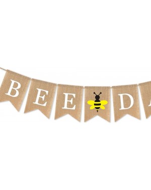 Banners & Garlands Burlap Happy Bee Day Banner Boy Girl Bumble Bee Themed Birthday Party Decoration - C418WN0YNDH $12.97