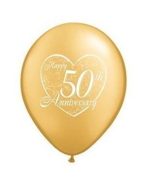 Balloons (12) 50th Anniversary Latex Balloons 11" Gold Color and Heart Design - CF1126C240B $10.02
