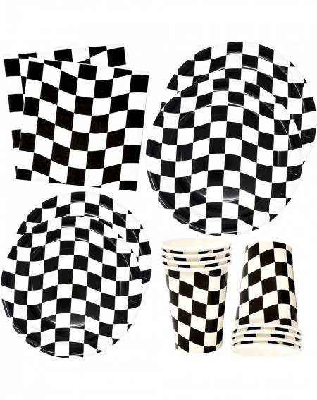 Party Favors Black and White Checkered Racing Party Supplies Tableware Set 30 9" Plates 30 7" Plate 30 9 oz. Cups 60 Lunch Na...