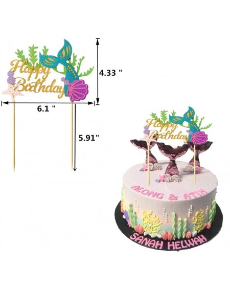Cake & Cupcake Toppers Glitter Mermaid Cake Topper and Wrappers -Reversible Cupcake Liners -Happy Birthday Cake Picks Mermaid...