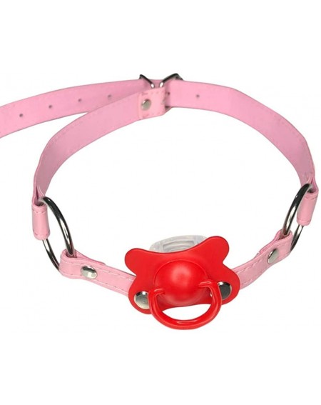 Adult Novelty DDLG/ABDL Adult Baby Pacifier Gag With Choker Collar Pink - Red - CF18I3IDHN5 $20.37