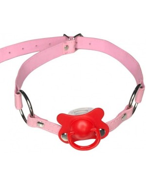 Adult Novelty DDLG/ABDL Adult Baby Pacifier Gag With Choker Collar Pink - Red - CF18I3IDHN5 $11.11