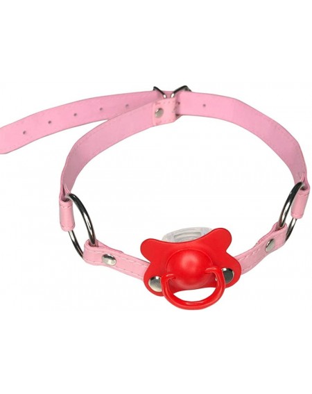 Adult Novelty DDLG/ABDL Adult Baby Pacifier Gag With Choker Collar Pink - Red - CF18I3IDHN5 $11.11
