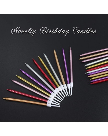 Birthday Candles Metallic Birthday Candles in Holders Rose Gold Long Thin Cake Candles Tall Birthday Candles for Birthday Par...