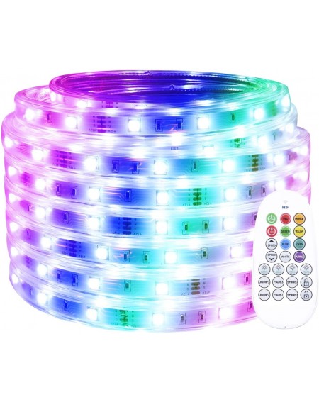 Rope Lights LED Rope Lights Outdoor 50ft RGB Waterproof Color Changing Rope Lighting Dimmable 5050 LEDs 12V Power Plug-in RF ...