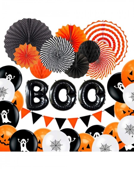Party Favors Halloween Party Decorations Supplies Favors- Paper Fans Honeycomb Balls Printed Latex Balloons Black Boo Mylar F...