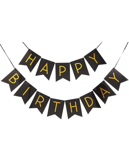 Banners & Garlands Happy Birthday Banner for Rose Gold Party Decorations - Shiny Black and Gold Letters for Birthday Party - ...