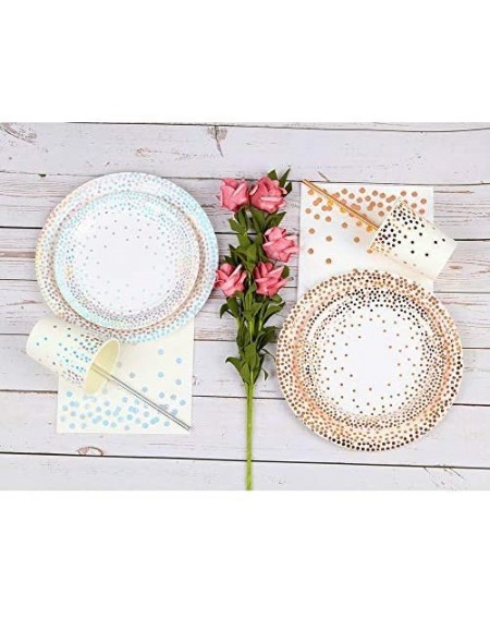 Party Packs Rose Gold Party Supplies Set 50 Guests Dots Paper Plates and Napkins for Women Wedding Birthday for Girls Graduat...
