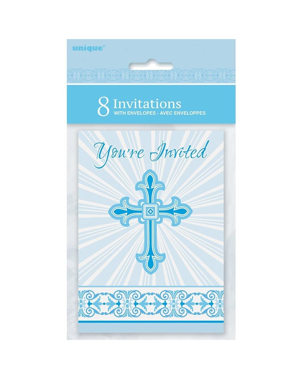 Invitations Radiant Cross Blue Religious Invitations- 8ct - Blue - CF12BBBJHST $9.60