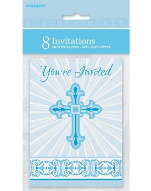 Invitations Radiant Cross Blue Religious Invitations- 8ct - Blue - CF12BBBJHST $9.60