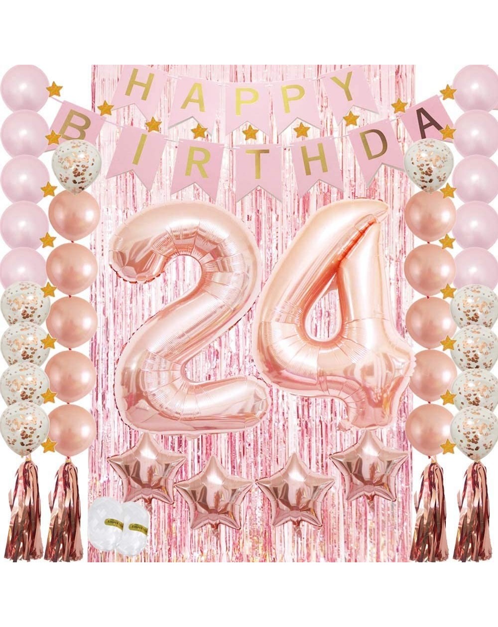 Balloons 24th Birthday Decorations - 24th Birthday Party Supplies Rose Gold-Confetti Latex Balloon-Tassel Garland-Tinsel Foil...