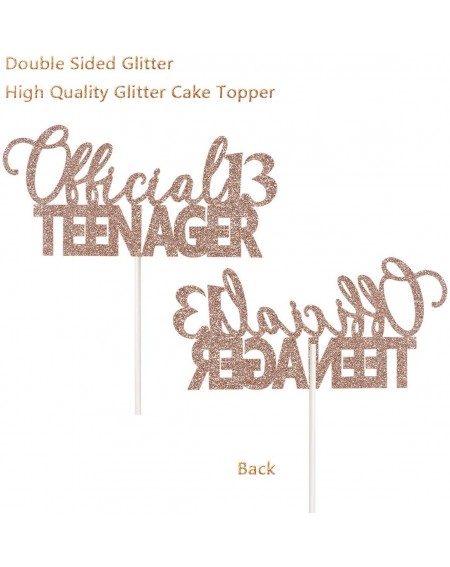 Banners Rose Gold Glittery Official Teenager Banner and Rose Gold Glittery Official 13 Teenager Cake Topper（Double Sided Glit...