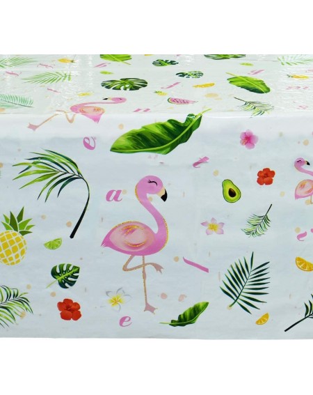 Tablecovers Flamingo Tablecloth - 108"x 54" Tropical Luau Party Disposable Plastic Table Cover Pineapple Party Supplies for K...