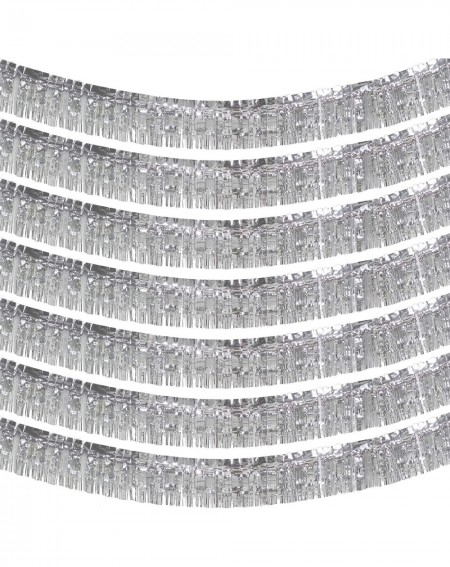 Banners & Garlands 10 Feet Long Roll Silver Foil Fringe Garland - Pack of 7 - Shiny Metallic Tassle Banner - Ideal for Parade...
