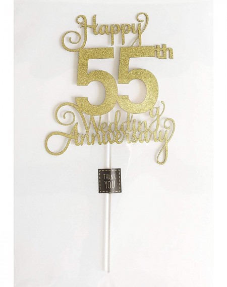 Cake & Cupcake Toppers 55th Wedding Anniversary Cake Topper- Wedding Anniversary Party Decoration with Premium Gold Glitter -...