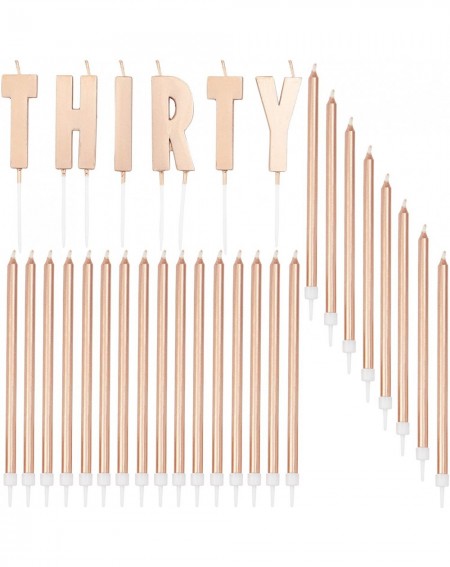 Cake Decorating Supplies Thirty 30th Birthday Cake Topper with Thin Candles in Holders (Rose Gold- 30 Pack) - CJ18T4TQRLA $7.37