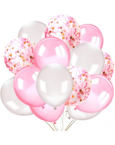 Balloons 50 Pieces 12 Inches Latex Balloons Confetti Balloons Pink and White Balloons Helium Balloons Party Supplies for Wedd...