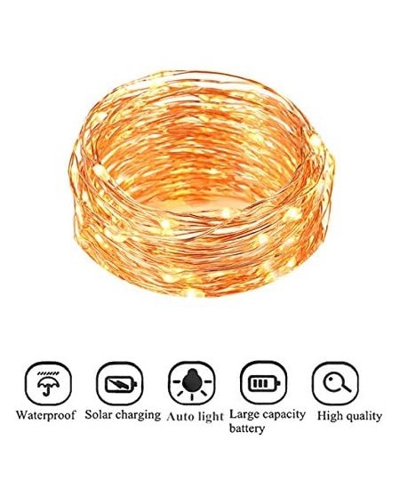 Outdoor String Lights 8-Modes Solar Powered String Lights- 100 LED 33ft Long Warm White- 2 Pack Waterproof Fairy String Coppe...