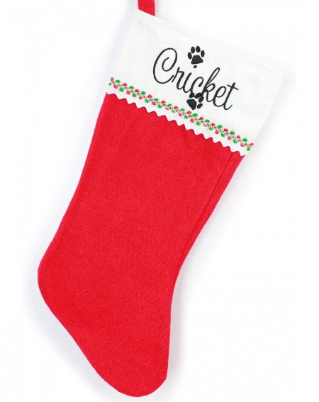 Stockings & Holders Personalized Christmas Stocking- Red and White Felt with Cat Paws - Red With Embroidered Cat Paws - CM129...