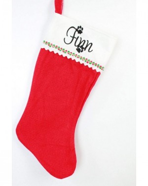 Stockings & Holders Personalized Christmas Stocking- Red and White Felt with Cat Paws - Red With Embroidered Cat Paws - CM129...
