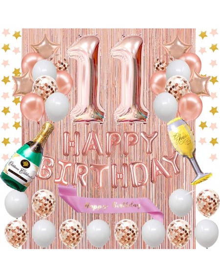 Balloons 11st Birthday Decorations - Rose Gold Happy Birthday Banner and Sash with Number 11 Balloons Latex Confetti balloons...