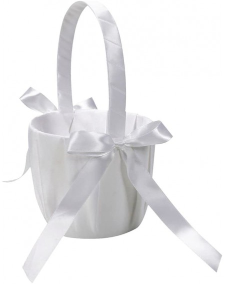 Romantic Petals Storage Bowknot Satin Flower Girl Basket for Wedding Party (Ivory White) - CE12KJIWWHD